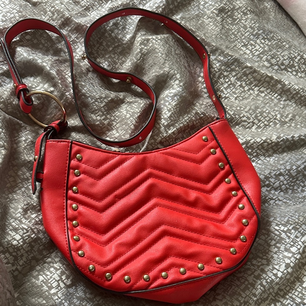 Chic Red Studded Crossbody Bag